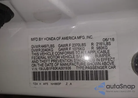 2019 Acura Tlx Tech A-Spec Pkgs из США, поврежденный, VIN 19UUB1F60KA001936